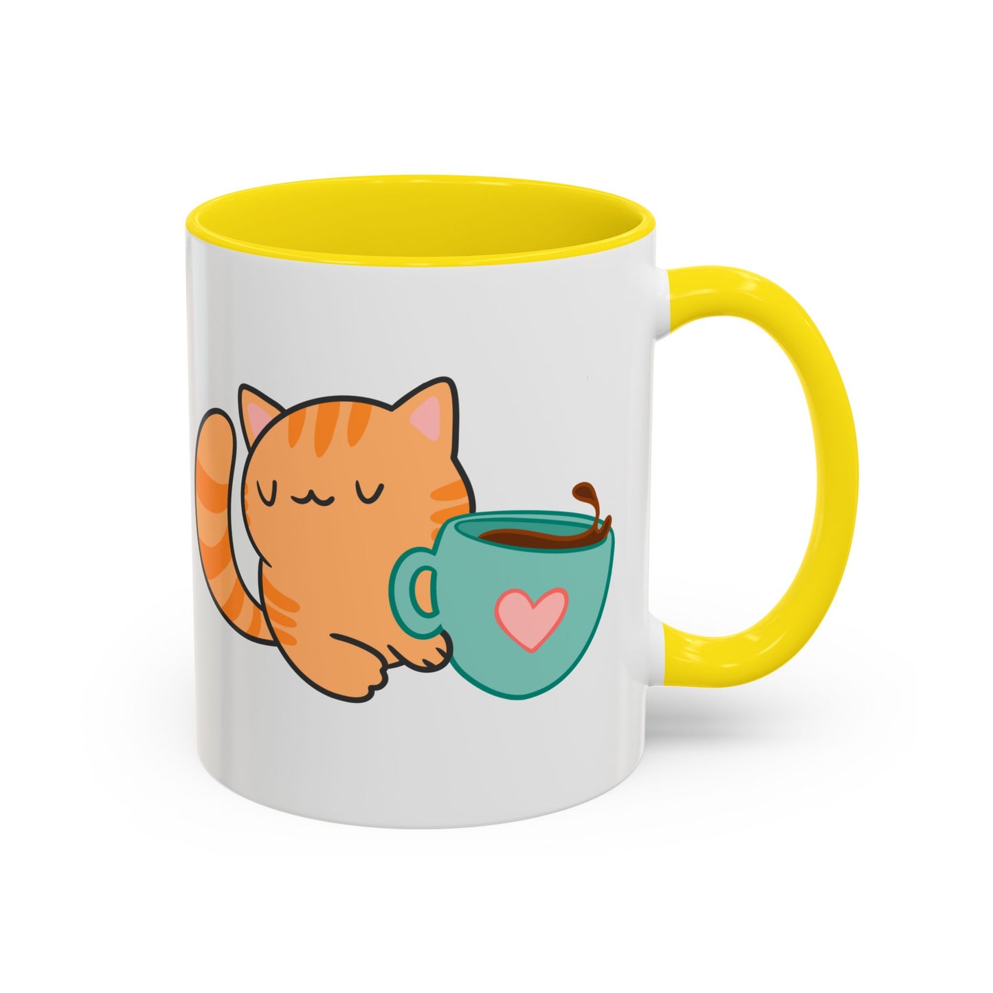 Peaches’ Cozy Coffee Hug Mug – Orange Tabby Cat with Hot Beverage