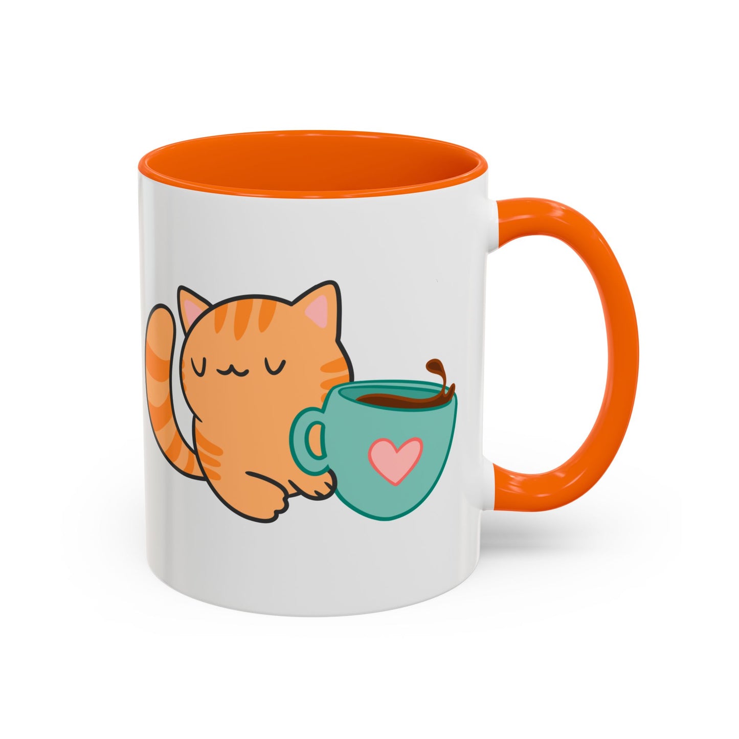 Peaches’ Cozy Coffee Hug Mug – Orange Tabby Cat with Hot Beverage