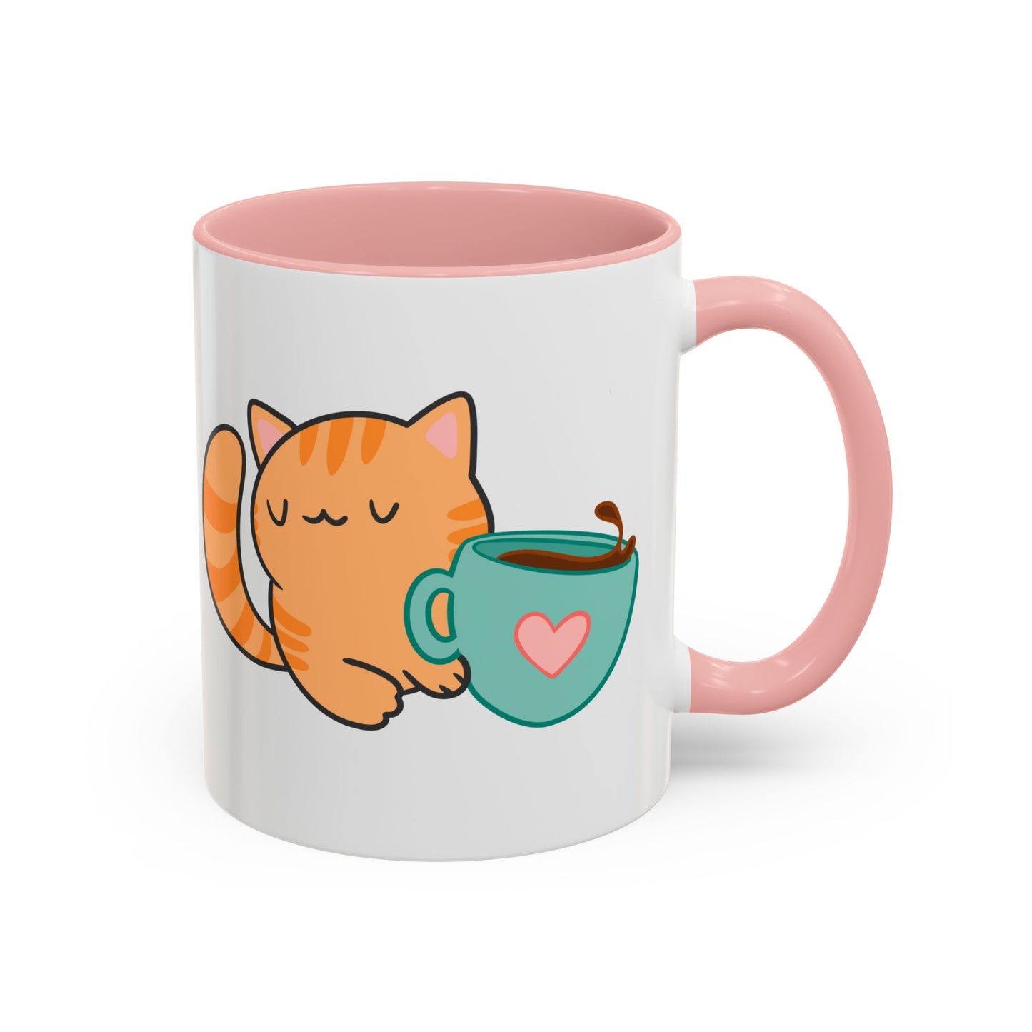 Peaches’ Cozy Coffee Hug Mug – Orange Tabby Cat with Hot Beverage