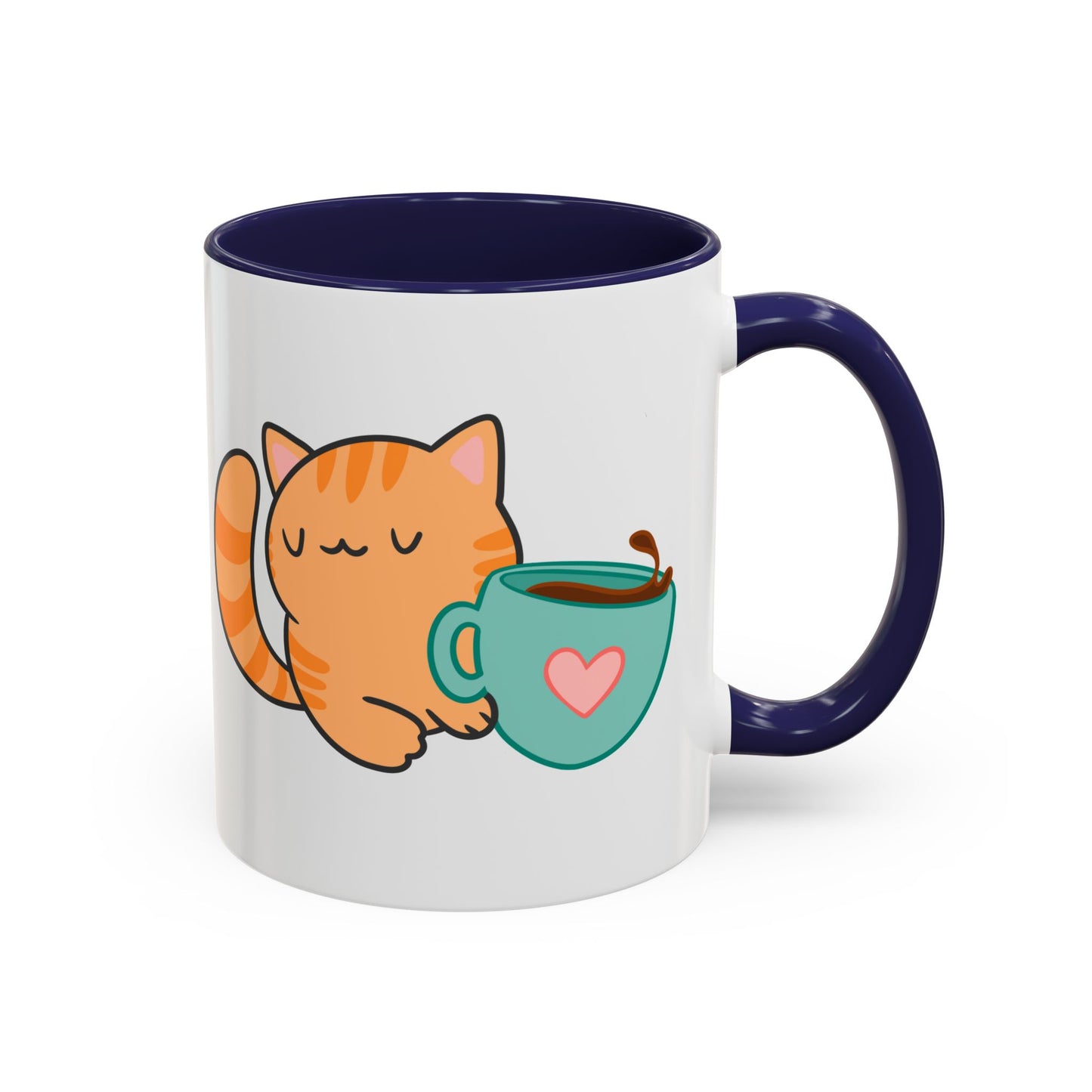 Peaches’ Cozy Coffee Hug Mug – Orange Tabby Cat with Hot Beverage