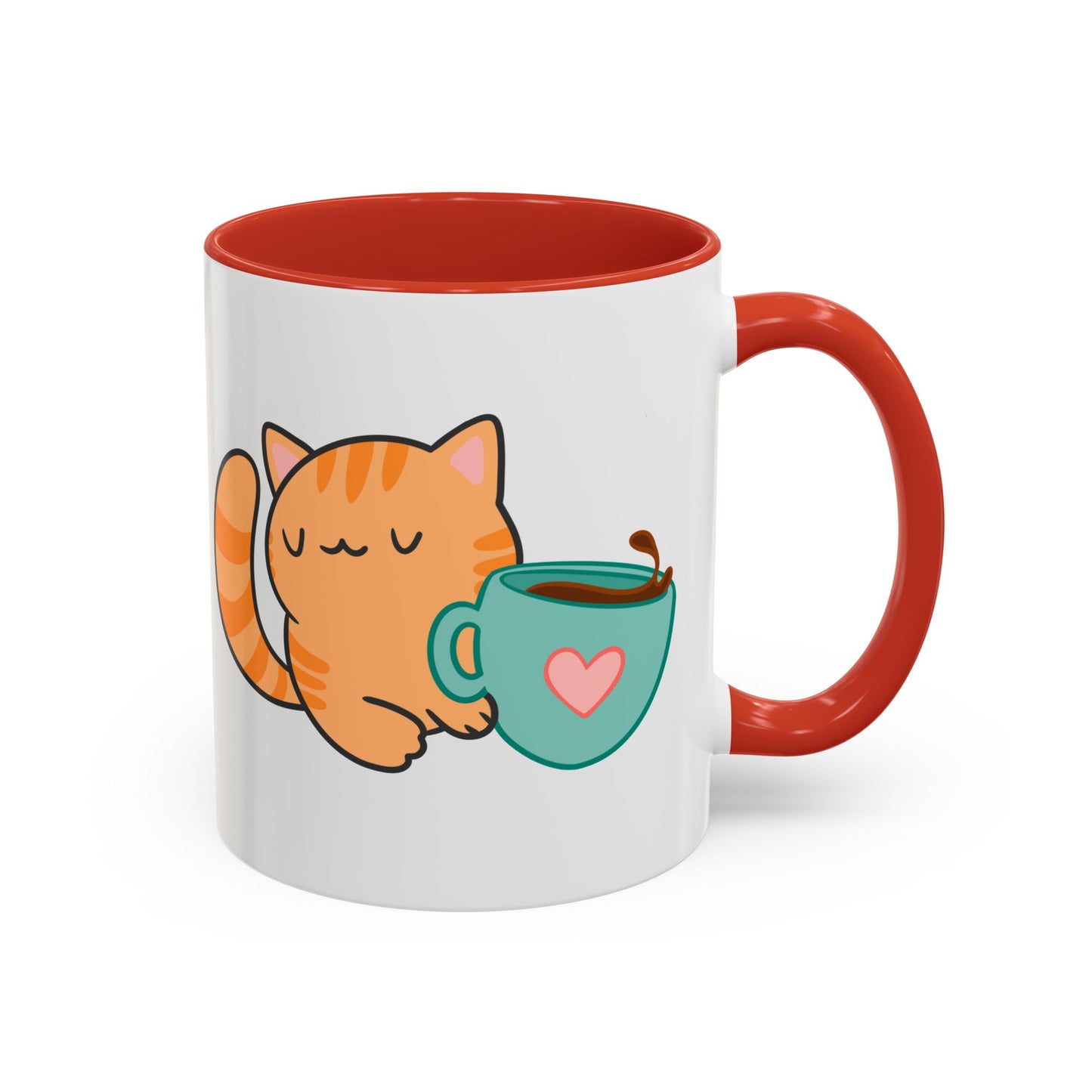 Peaches’ Cozy Coffee Hug Mug – Orange Tabby Cat with Hot Beverage