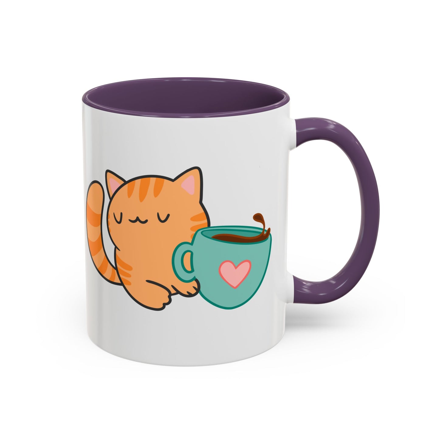 Peaches’ Cozy Coffee Hug Mug – Orange Tabby Cat with Hot Beverage