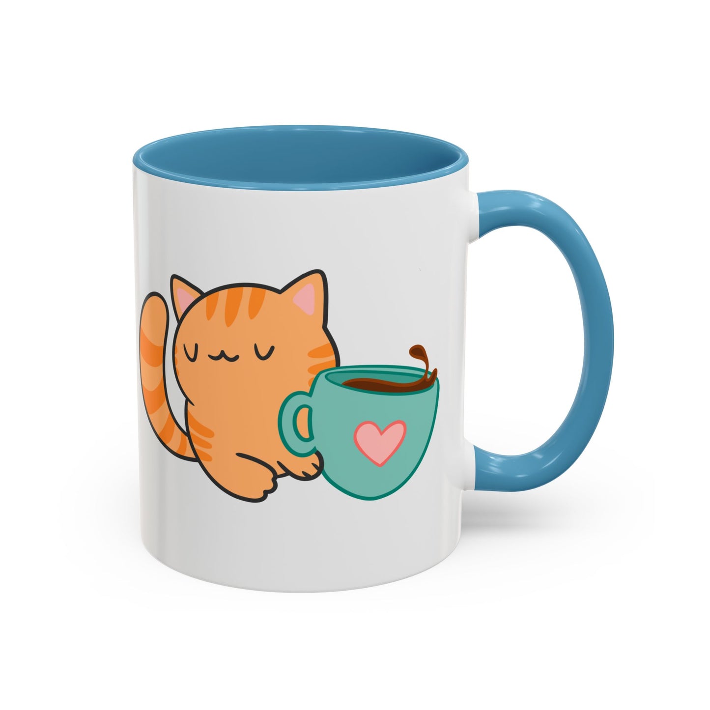 Peaches’ Cozy Coffee Hug Mug – Orange Tabby Cat with Hot Beverage