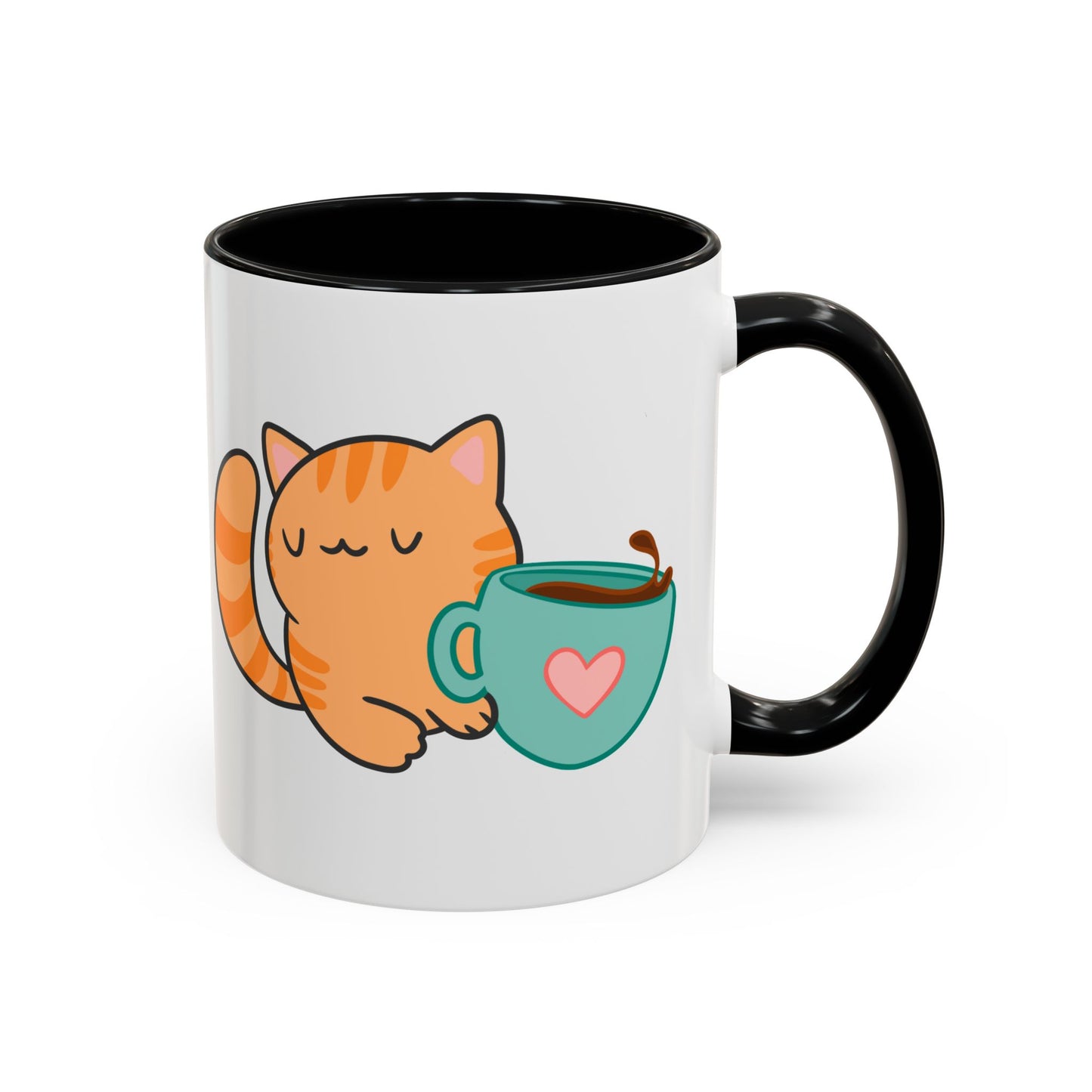 Peaches’ Cozy Coffee Hug Mug – Orange Tabby Cat with Hot Beverage